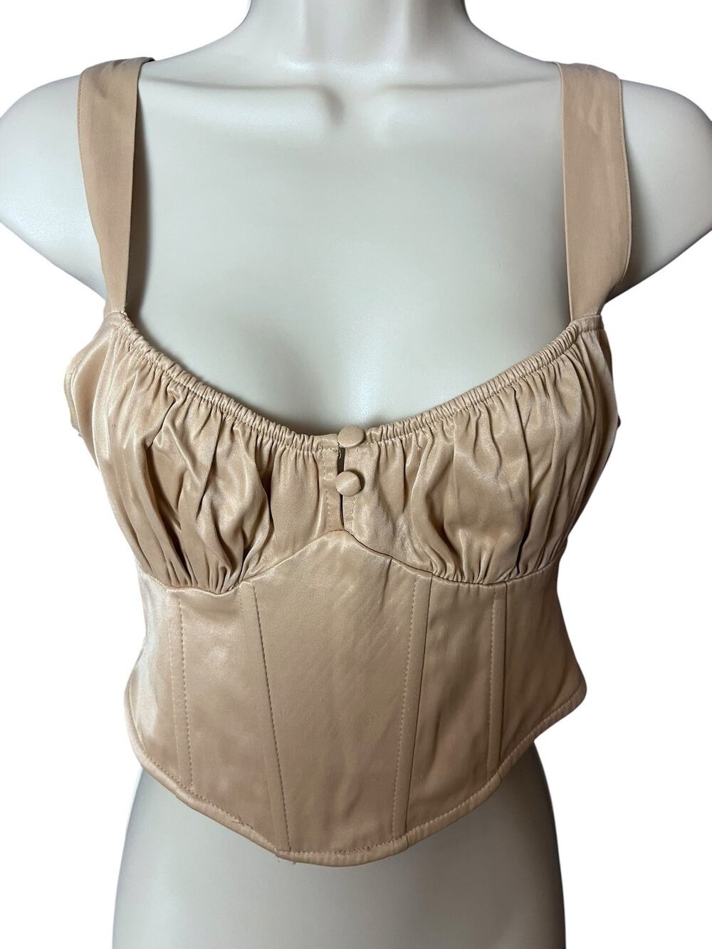Zara Satin Corset Top XS Champagne Bustier Crop Gathered Y2K Party